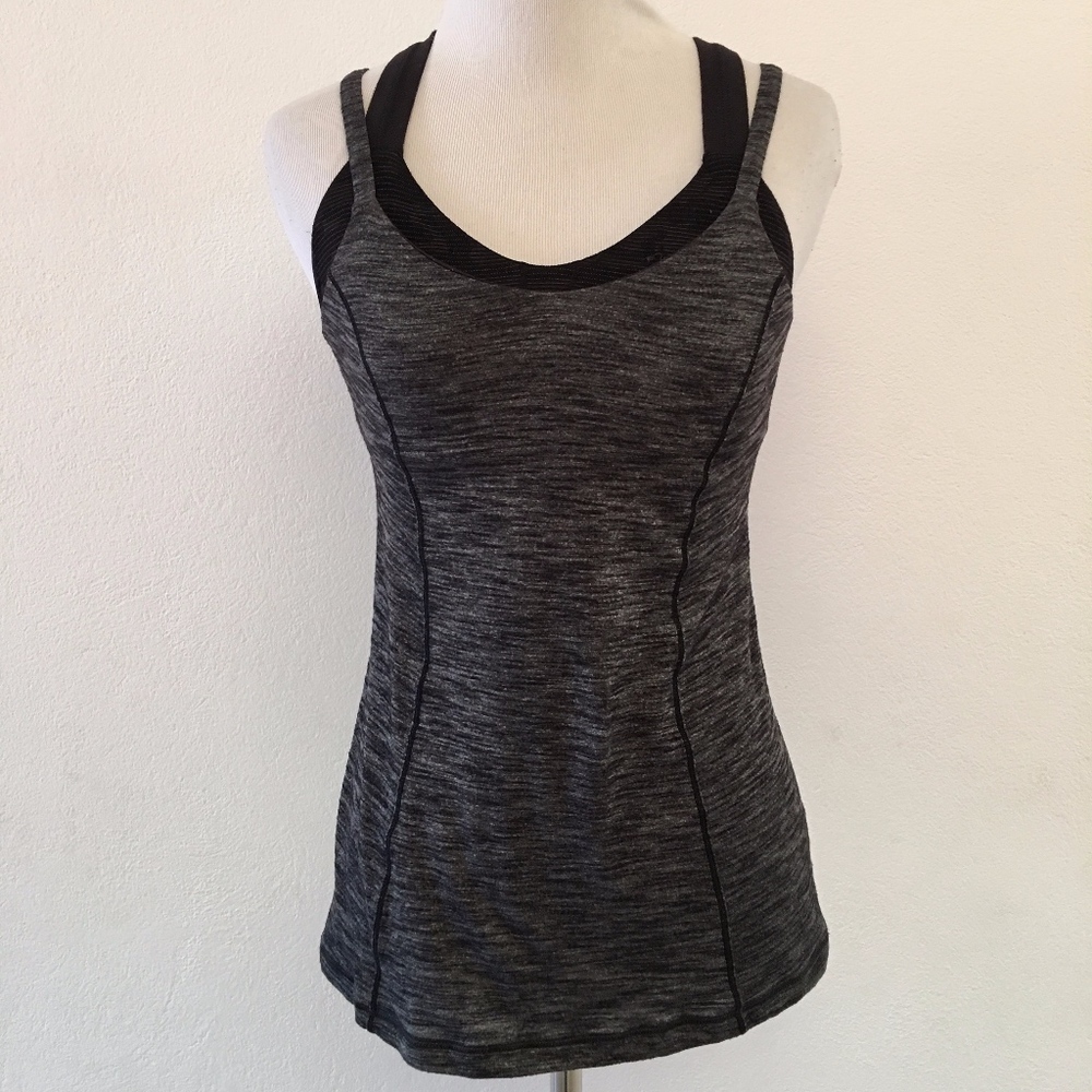 Lululemon Gray Black Tank Top Size 4 Crossed Back